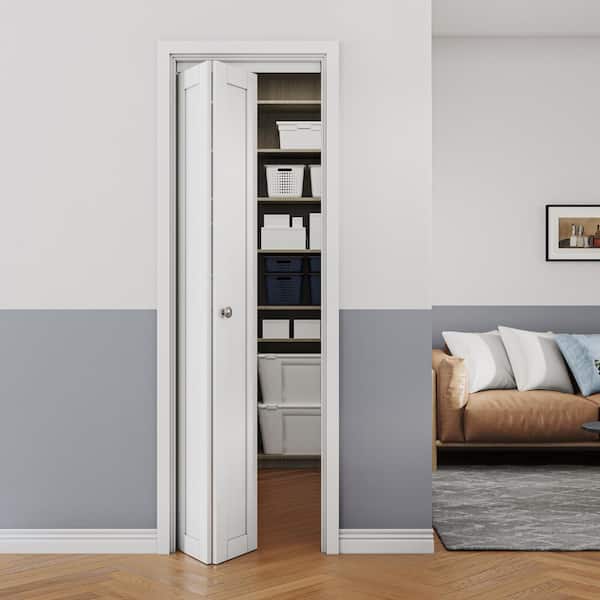 24 in. x 80 in. Solid Core White Finished 1 Lite Panled MDF Bifold Door with Hardware