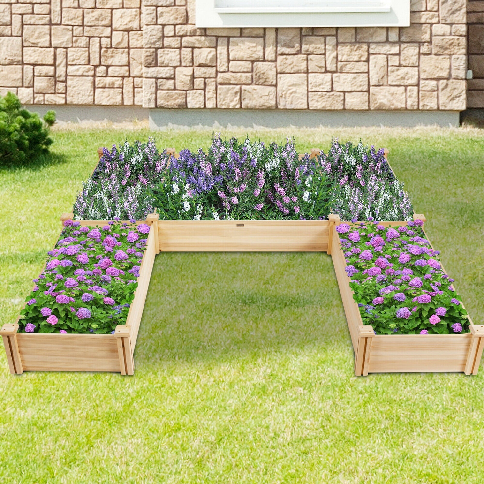 Gymax Raised Garden Bed Wooden Garden Box Planter Container U-Shaped Bed 92.5x95x11in