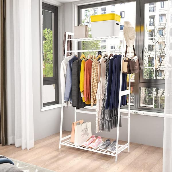 27.87 in. White Heavy Duty Freestanding Closet Organizer Clothes Rack Hall Tree