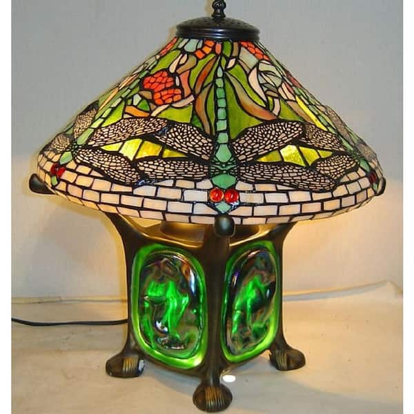 14 in. Height Tiffany Green Dragonfly Luminescent Table Lamp