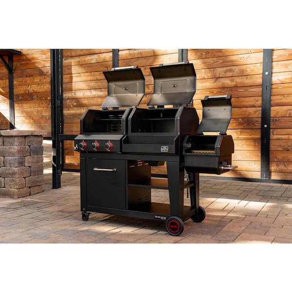 Oakford 1150 3-Burner Plus Offset Smoker Charcoal and Propane Combo Grill in Black