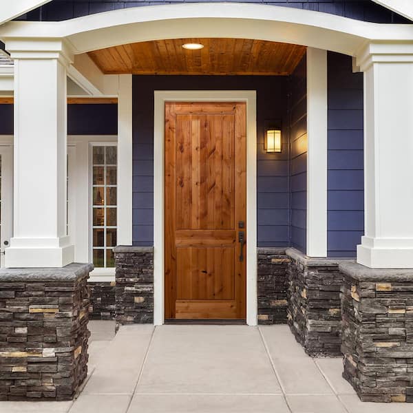 36 in. x 96 in. 2 Panel Square Top V-Groove Universal Unfinished Knotty Alder Wood Front Door Slab with Ovolo Sticking