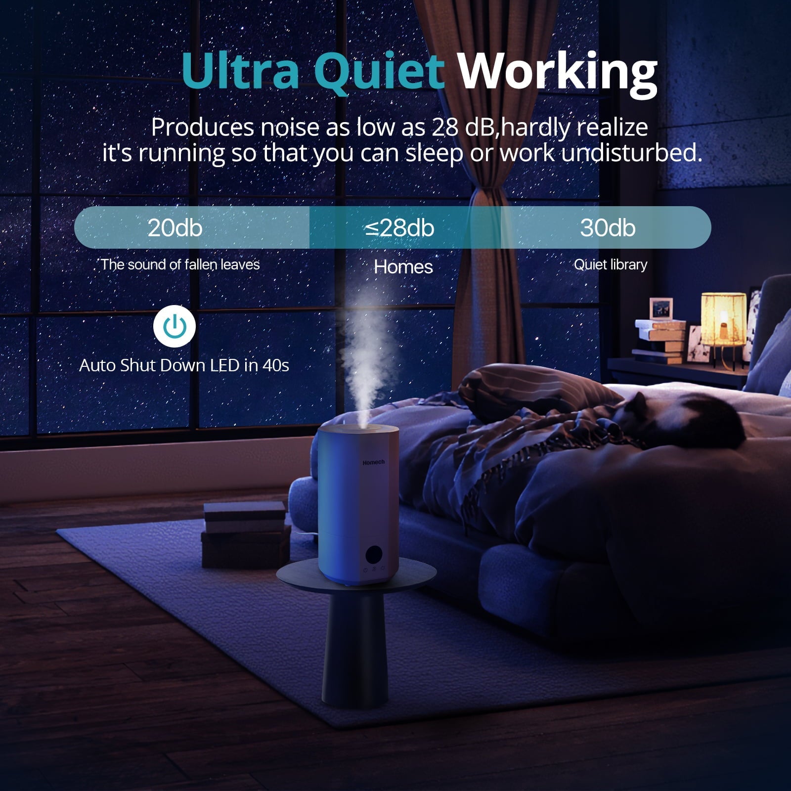 Homech Humidifier Top Fill(1 Gal/4L)Cool Mist Quiet Ultrasonic Air Humidifier with 12H Timer, AI Mode Adjustable 3 Mist Level, White