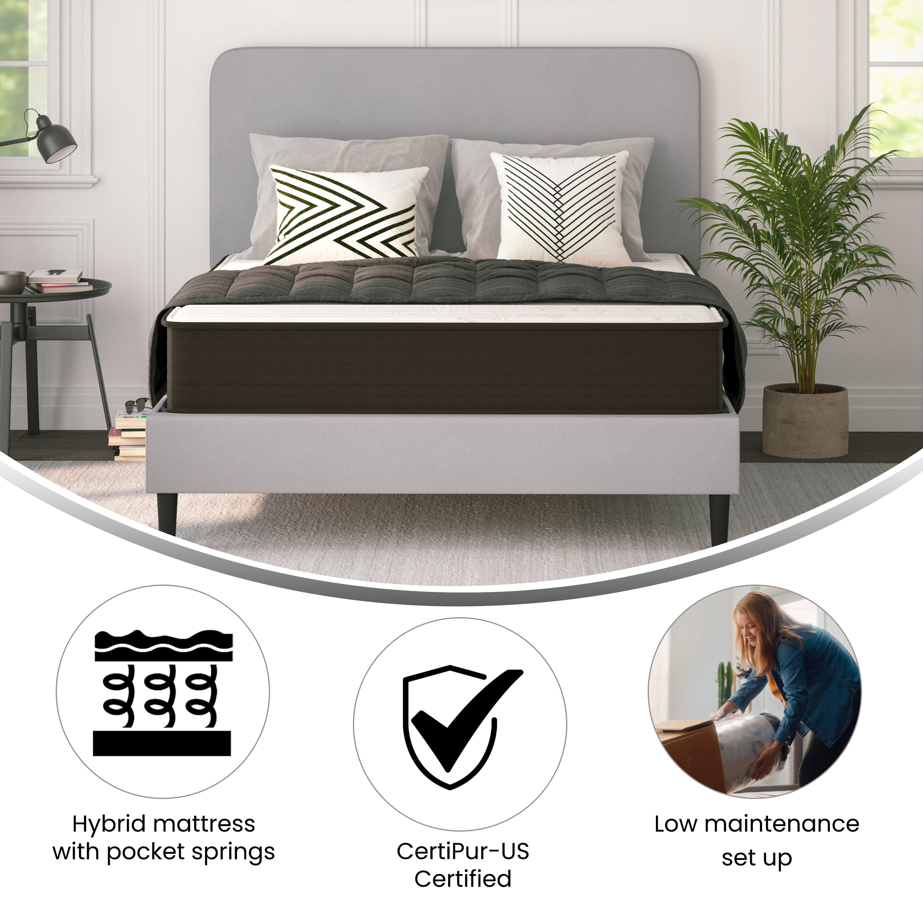 Furniture Dream 10¡± Foam & Pocket Spring Hybrid Mattress, Queen