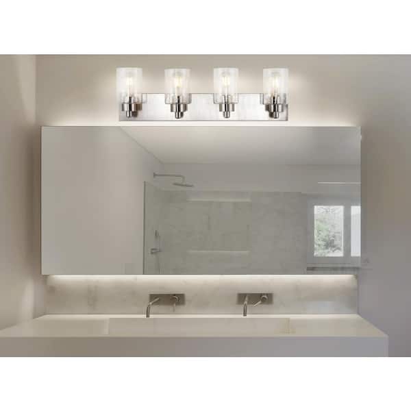 Irving 27.75 in. 4-Light Nickel Seeded Glass/Iron Modern Contemporary LED Vanity Light
