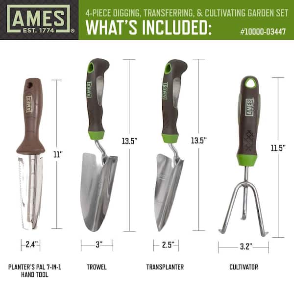 4-Piece Digging, Transferring, and Cultivating Garden Tool Set for Indoor and Outdoor Planters and Garden Beds