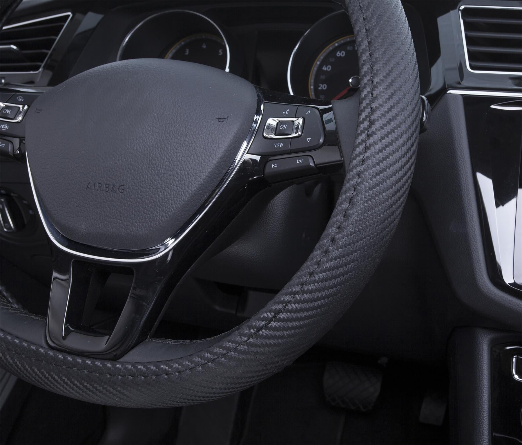 Auto Drive 1PC Steering Wheel Cover Carbon Fiber Black - Universal Fit