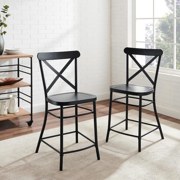 Camille Matte Black Metal Counter Stool Set