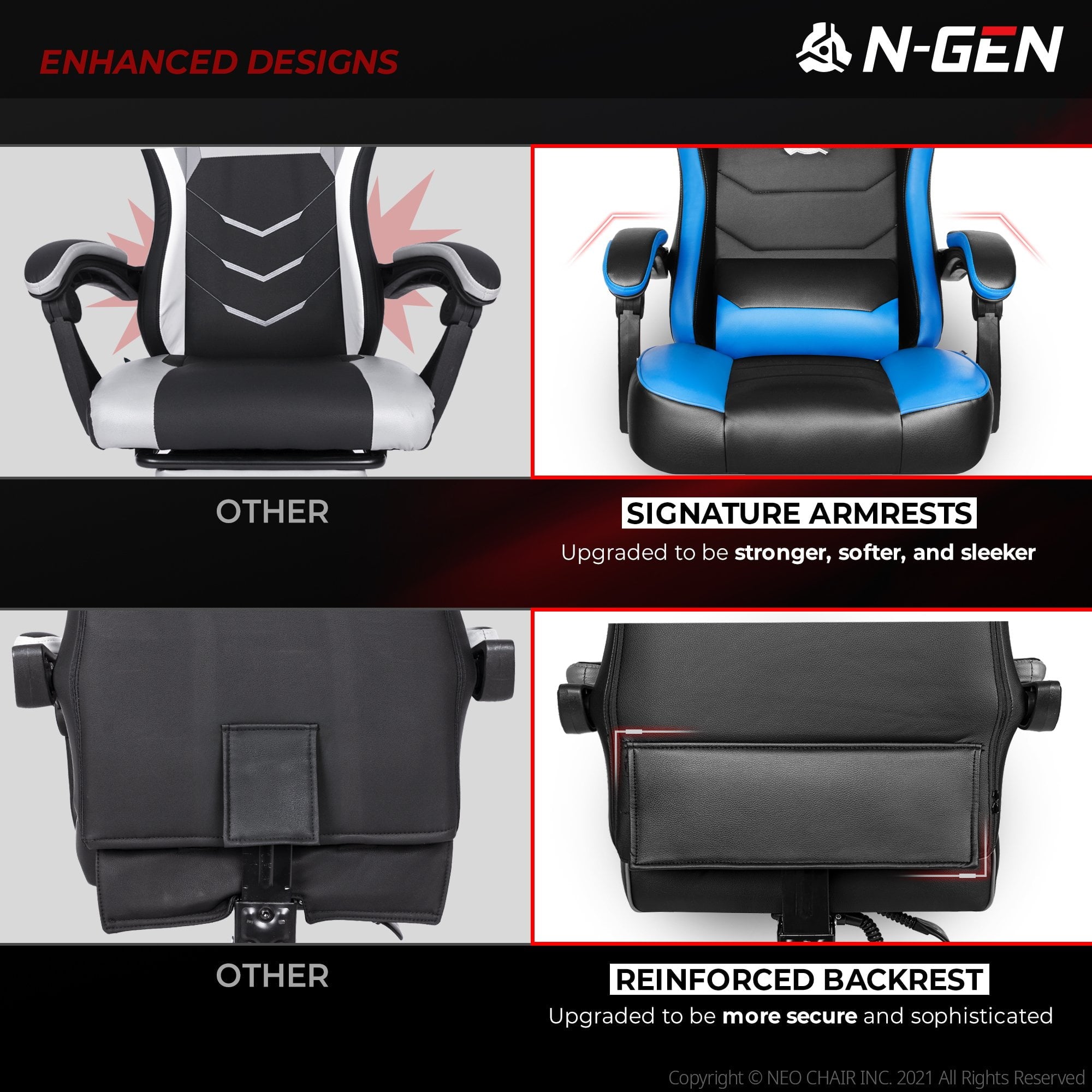 N-GEN Citus Series Ergonomic Leather Footrest High Back Gaming Chair, Blue