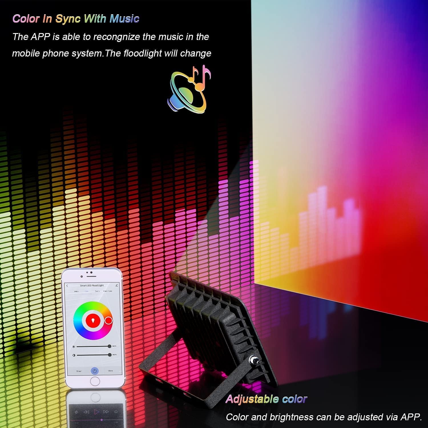 2-Pack Smart LED Flood Lights, LED Outdoor Floodlights,  125W Equivalent Timing & Music Sync, Multicolor Wall Washer Light