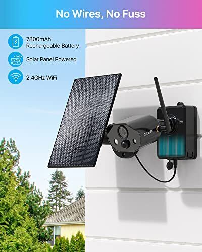 ZOSI C306 2K Wireless Battery Powered Outdoor with Solar Panel Color Night Vi...