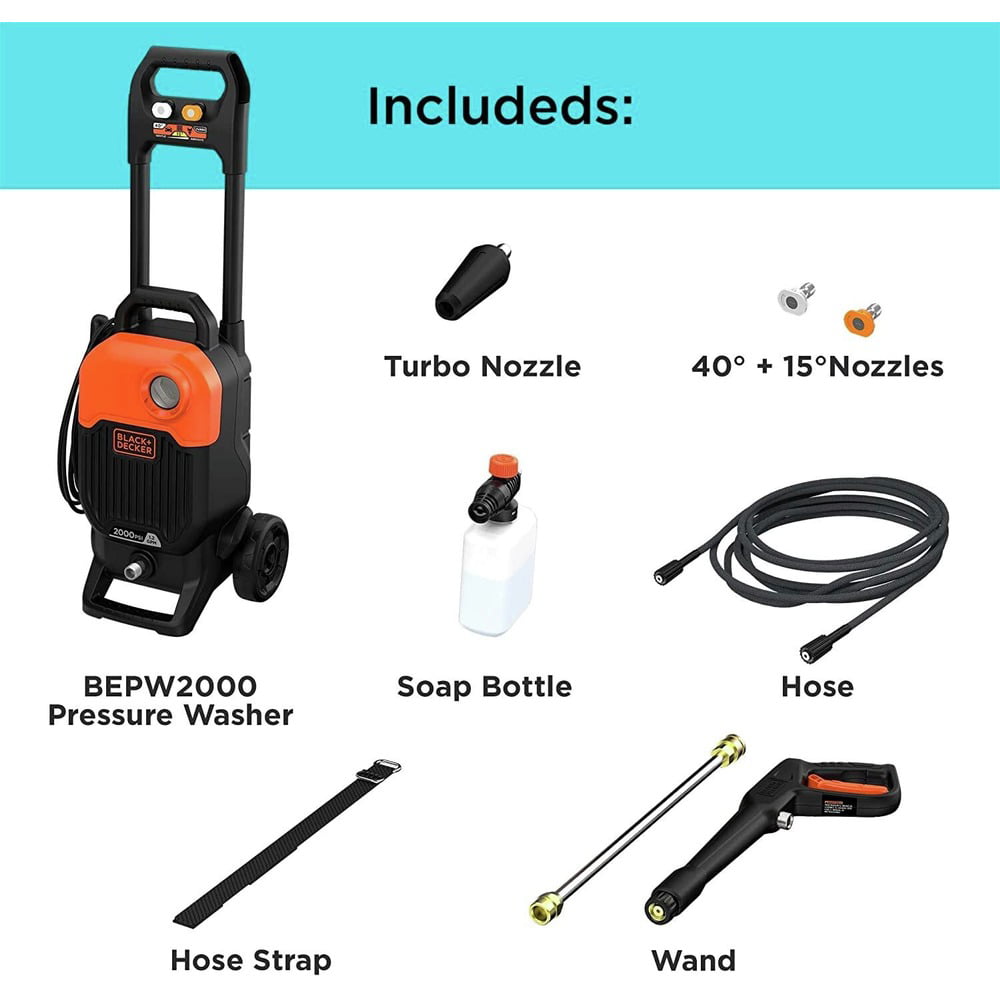 Black & Decker BEPW2000 2000 max PSI 1.2 GPM Corded Cold Water Pressure Washer