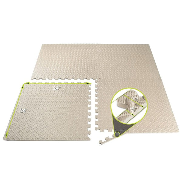 Exercise Puzzle Mat Beige 24 in. x 24 in. x 0.5 in. EVA Foam Interlocking Anti-Fatigue Tile Mat (24 sq. ft.) (6-Pack)