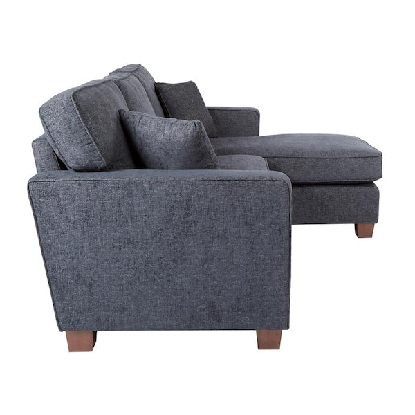 Russell 2-Piece Navy Polyester 4-Seater L-Shaped Sectional Sofa with Wood Legs