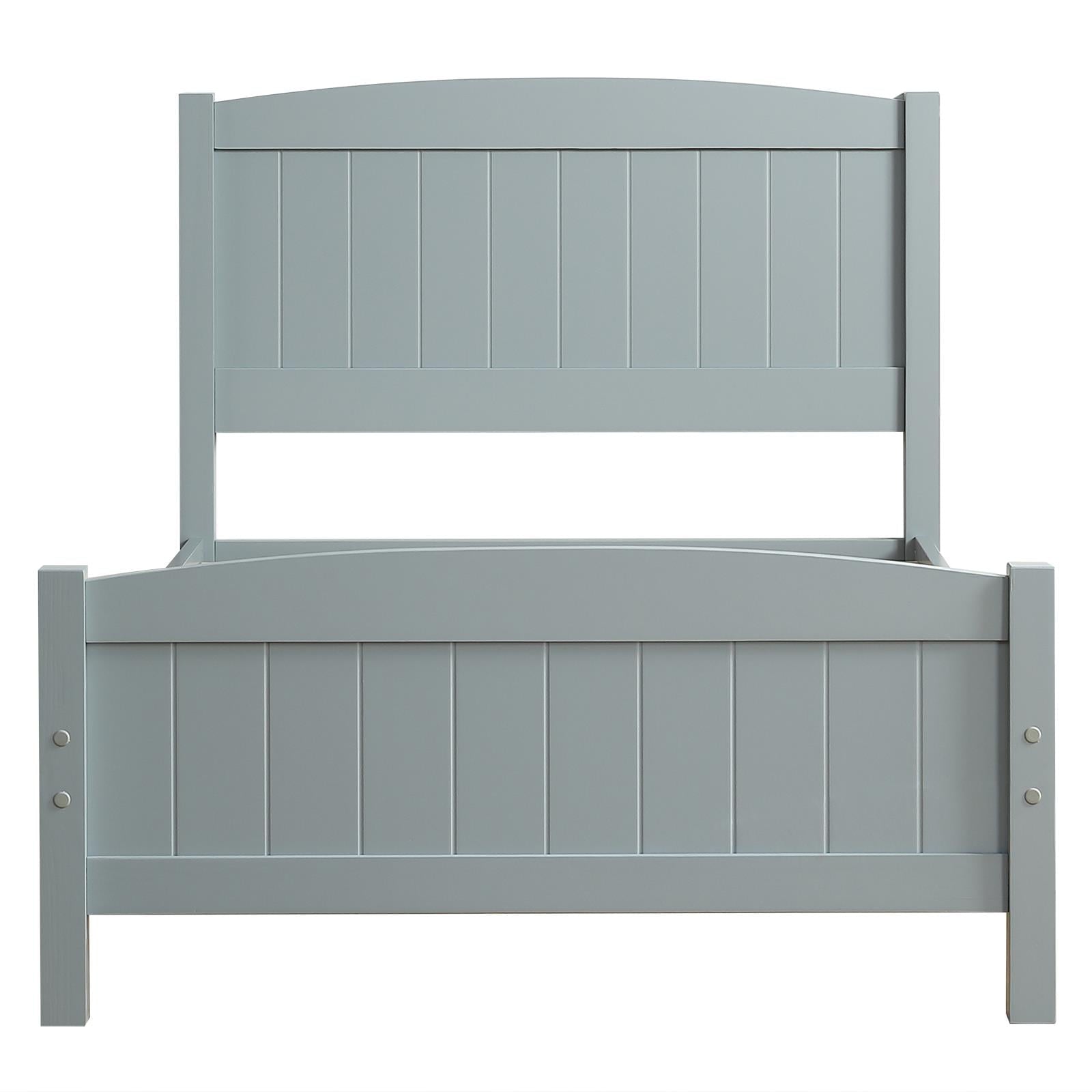 Zimtown Queen Bed Frame,Solid Pine Wood Kids Twin Platform Bed Frame, Bedroom Queen Bed with Headboard for Adults, Gray