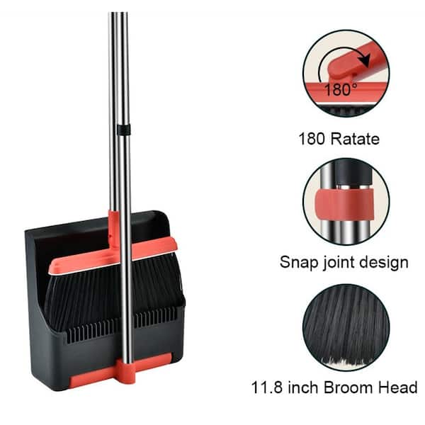 38.2 in. Black Stand Up Folding Broom and Dustpan Set
