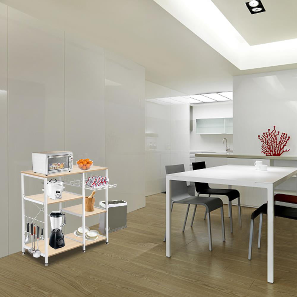 Utility Microwave Oven Stand Storage Cart Workstation Shelf White Oak 3-Tier Rack