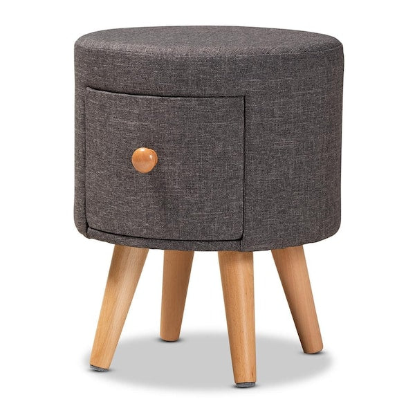 Rocco Dark Grey and Oak Brown Ottoman Stool
