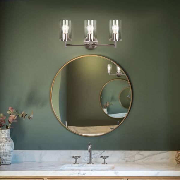 Kinglet 20 in. 3-Light Brushed Nickel Vanity Light, Towel Bar, Towel Ring Paper Holder and Towel Hook Bath Set (5-Piece)