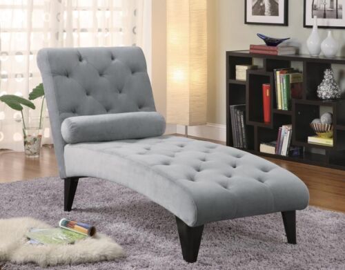 Coaster Home Furnishings Modern Tufted Chaise with Small Bolster Pillow Grey