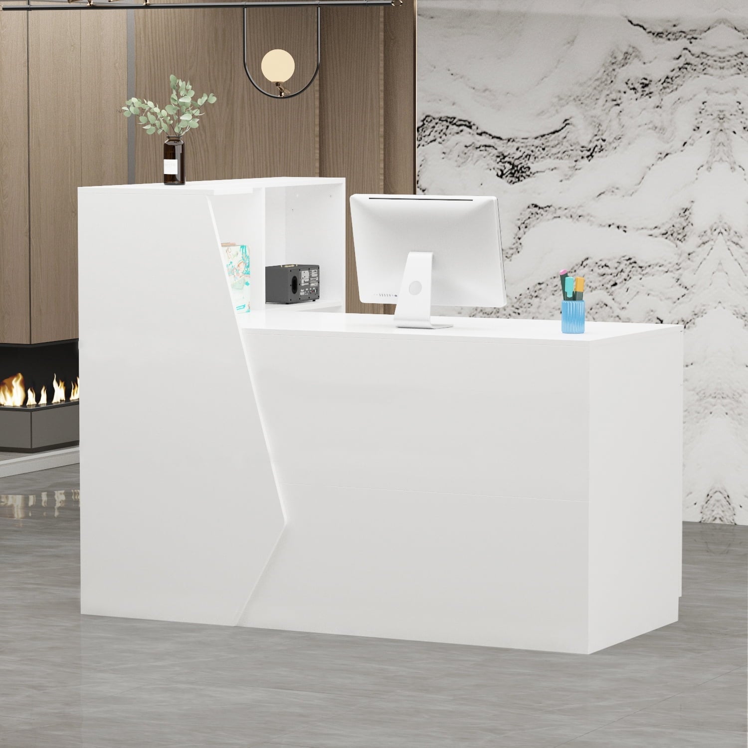 AIEGLE Reception Station Front Reception Desk with Counter White-Black 55.1