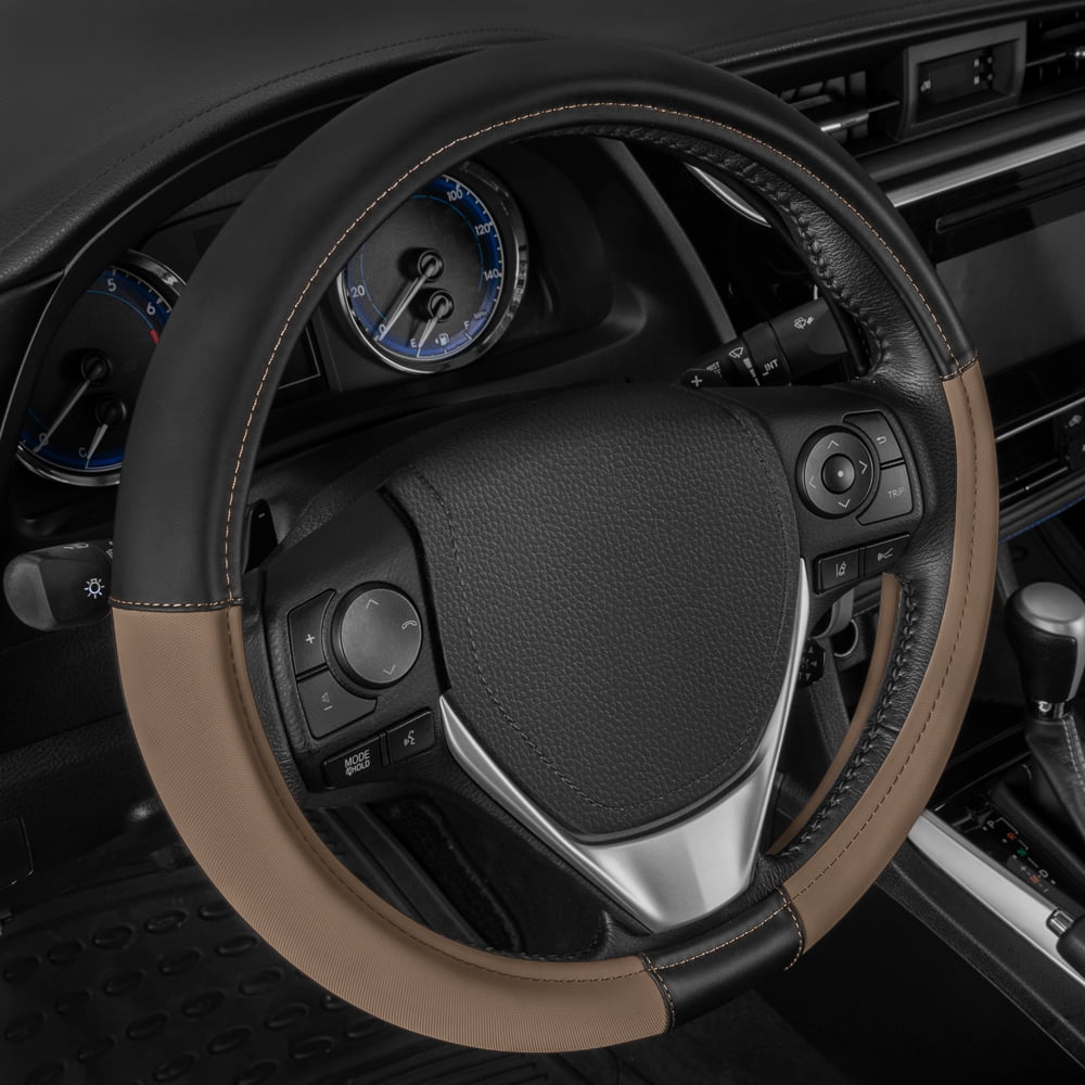 CATERPILLAR Two Tone Ergonomic Soft Leather Grip Steering Wheel Cover - Strong, Durable and Comfortable Universal Size 14.5-15.5