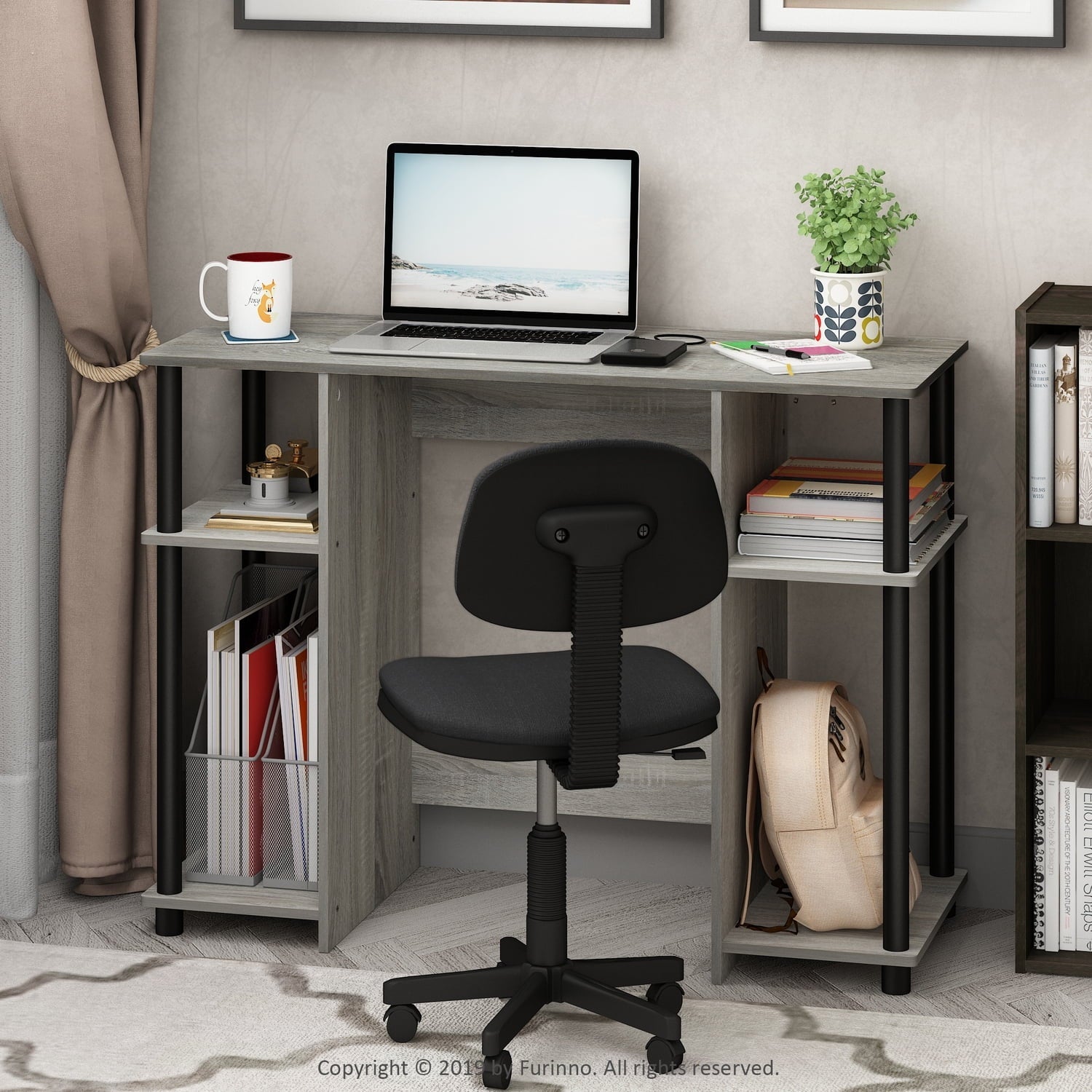 Furinno JAYA Compact Computer Study Desk, French Oak Grey/Black
