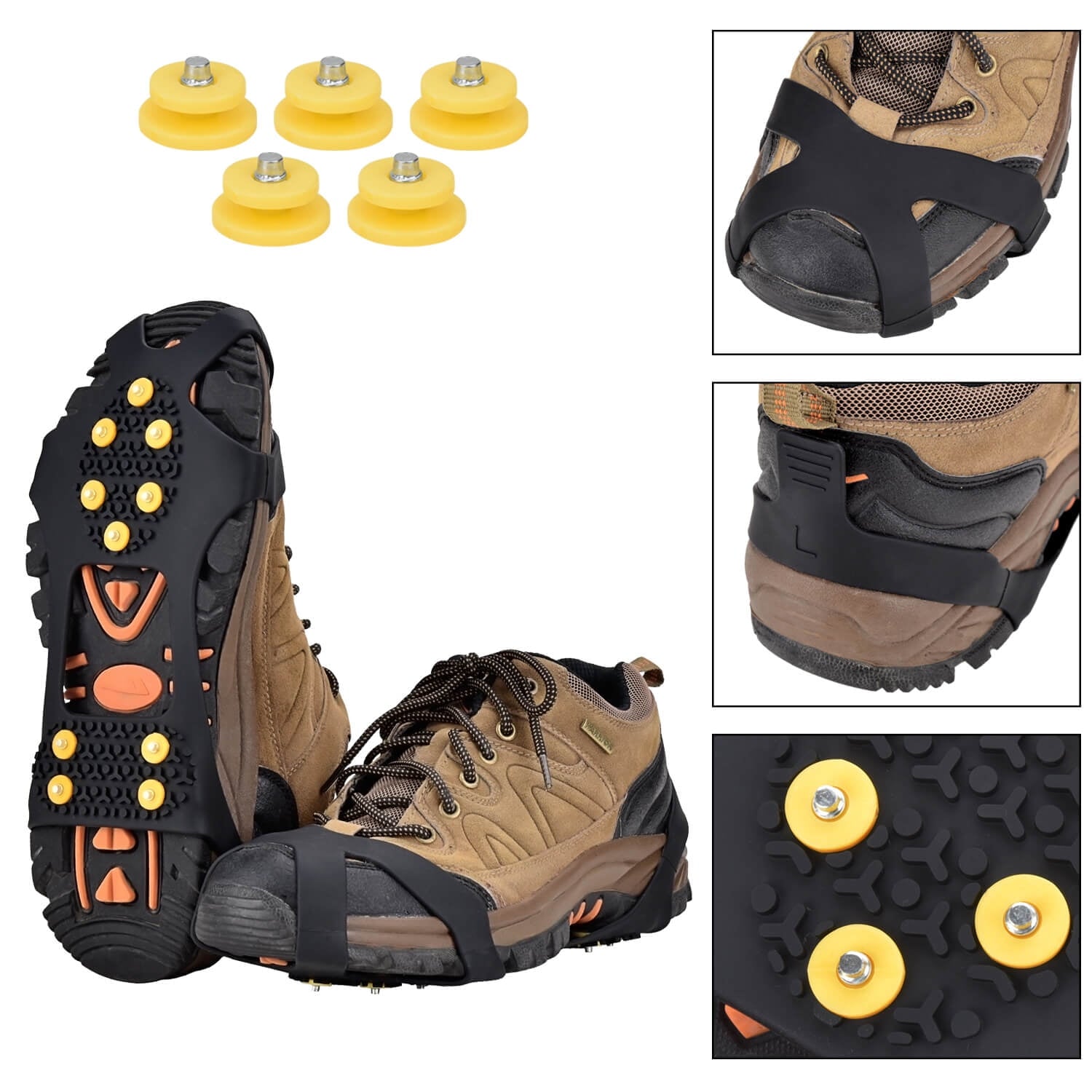 Ice Cleats Snow Traction Crampons for Shoe and Boots, Stainless Steel Studs Non-Slip Overshoe for Walking Hiking on Snow and Ice Rubber Walking Cleats Anti Slip Grips Spikes