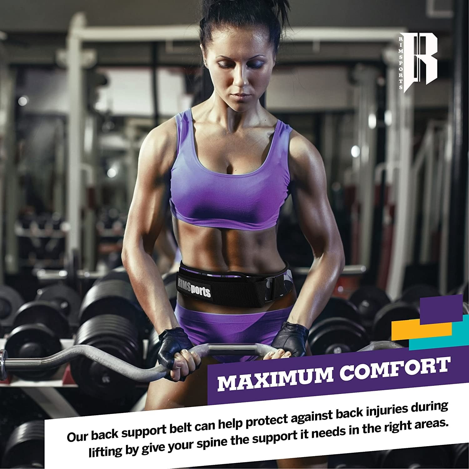 RIMSports Weight Lifting Gym Fitness Deadlift Squat Workout Pull up Belt, Camouflage Purple,XL