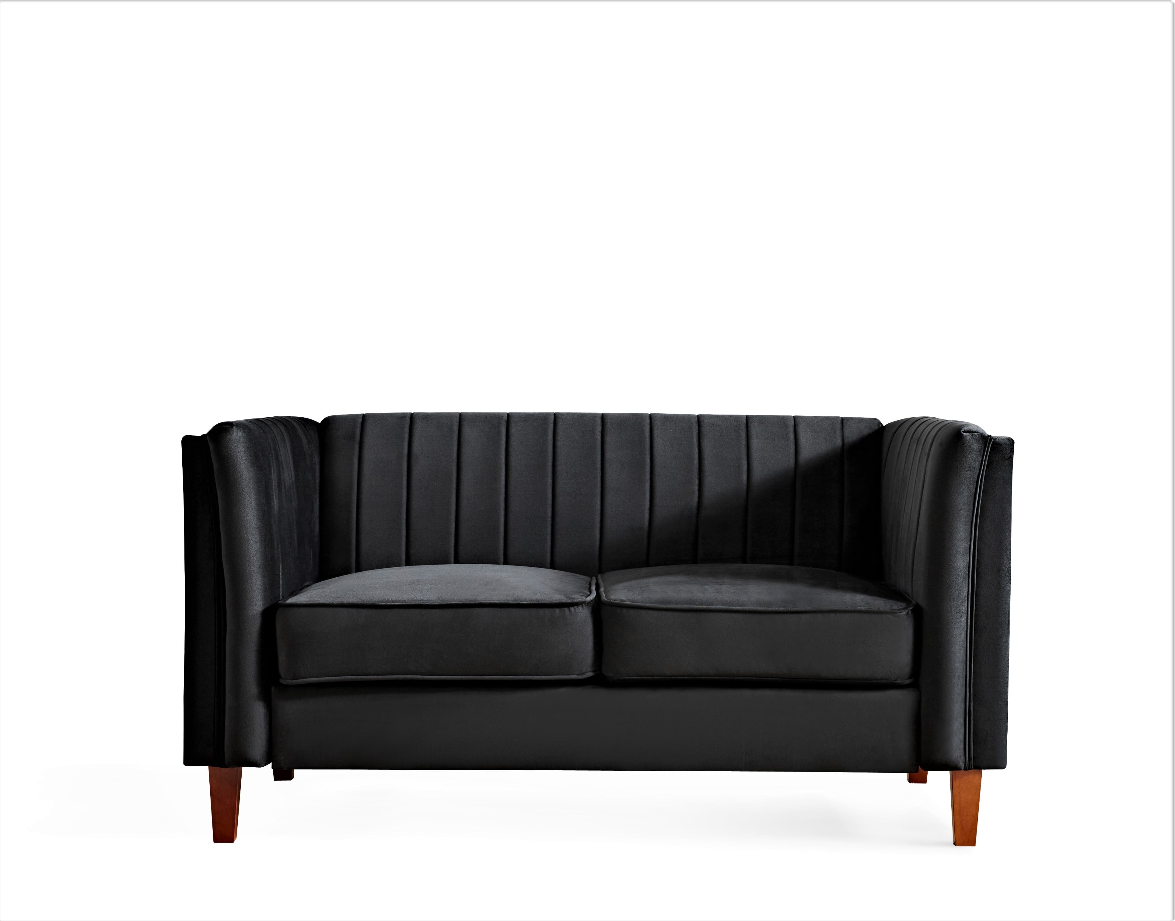Uspridefurniture Plainfield Line Tufted Square Velvet Loveseat,Black