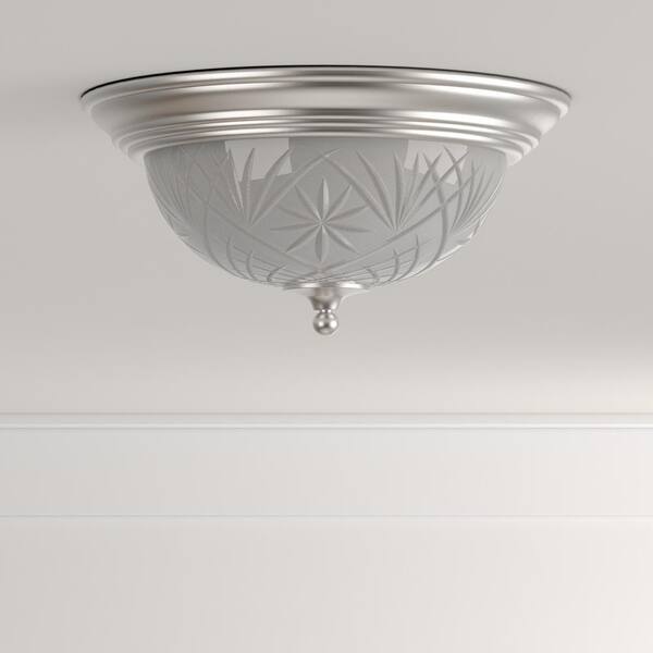 13 in. 2-Light Satin Nickel Flush Mount with Clear Glass Shade