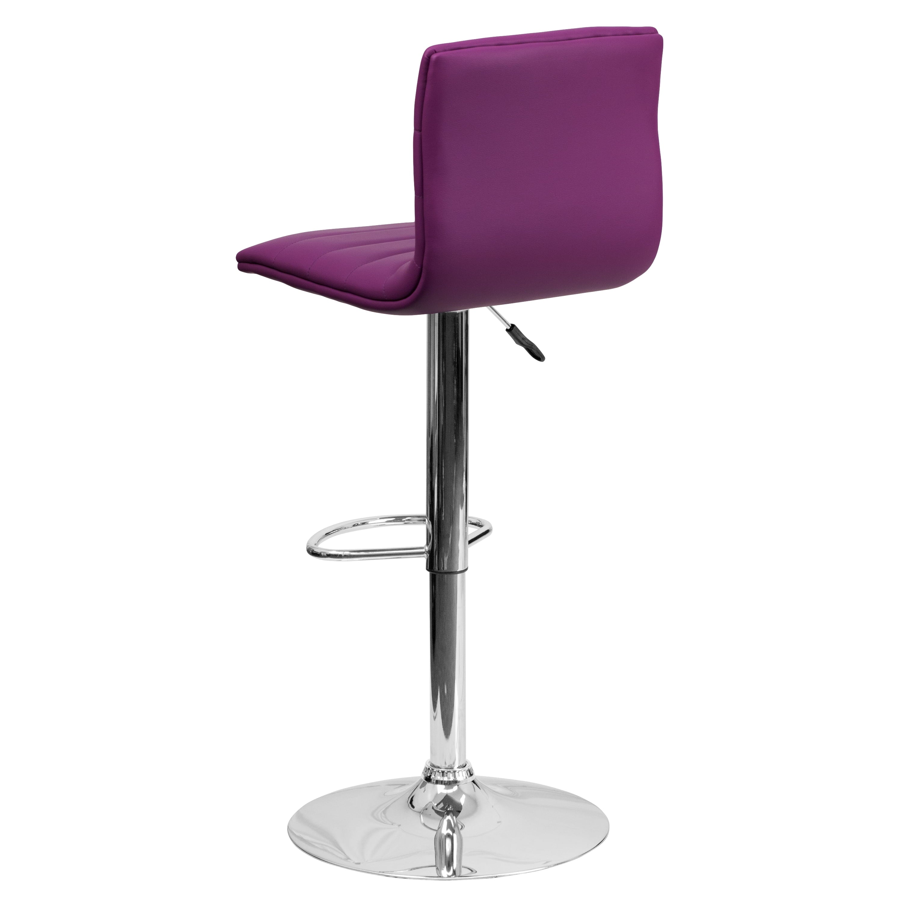 Flash Furniture Betsy Modern Purple Vinyl Adjustable Bar Stool with Back, Counter Height Swivel Stool with Chrome Pedestal Base