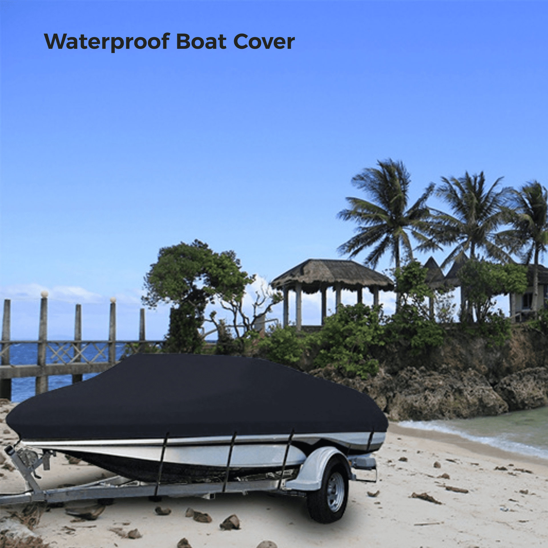 Boat Cover, All-Weather Mooring and Trailering Boat Cover for V-Hull Runabouts Outboards and I/O Bass Boats, Fits up to 17-19ft long and 96in wide