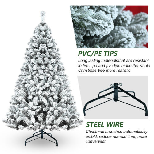 Flocked Christmas Tree Artificial Xmas Tree with Metal Stand Easy Assembly K3G9