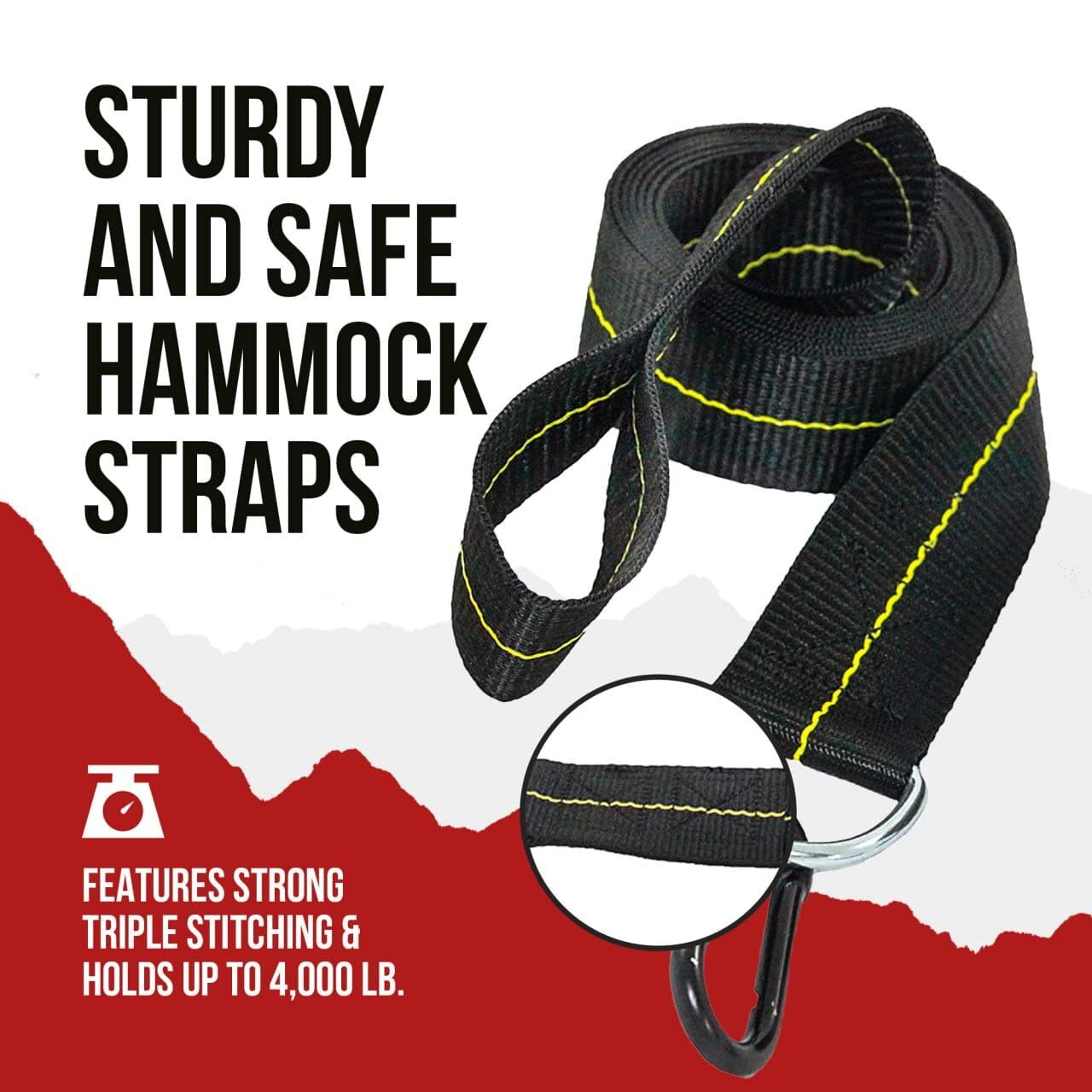 Hammock Straps - Tree Straps With Carabiner - 2 Inch X 8 Foot - Heavy Duty 4,000 lb Webbing - Hammock Tree Straps - Made in USA