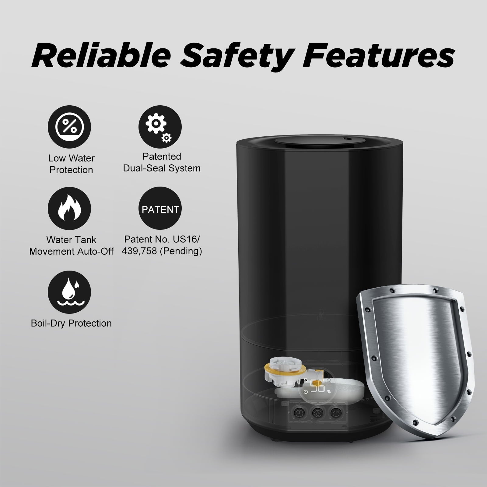 Homech Humidifier Top Fill(1 Gal/4L)Cool Mist Quiet Ultrasonic Air Humidifier with 12H Timer, AI Mode Adjustable 3 Mist Level, Black