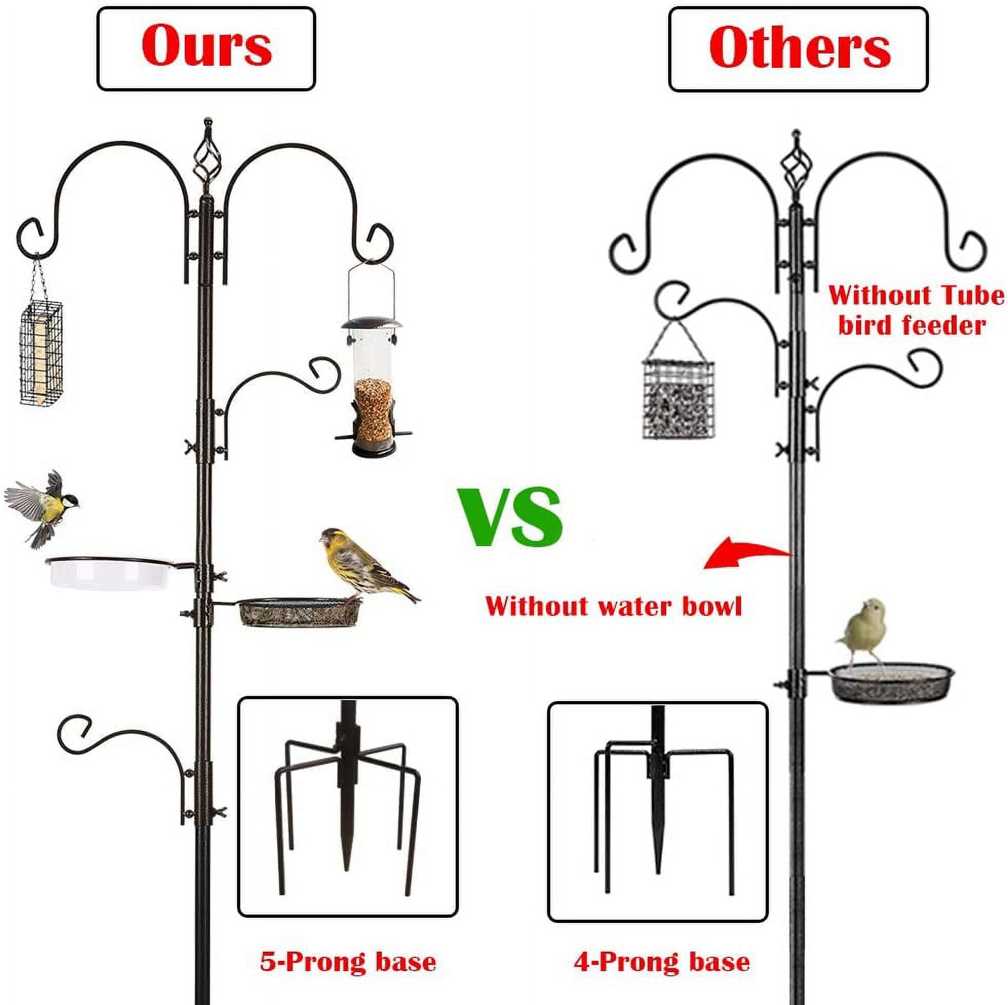 Bird Feeding Station Kit 91 Inch 4 Hooks with 2 Bird Feeder and Bath Tray Bird Feeder Pole Wild Bird Feeder Metal Suet Feeder Bird Bath-Black