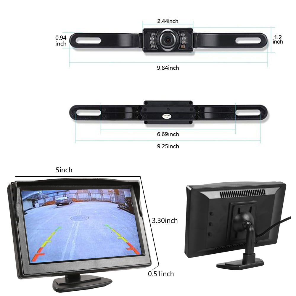 Backup Camera Monitor Kit Wireless,5 Display 9 LED License Plate Reverse Waterproof Night Vision HD Reversing Universal for Car/Vehicle/SUV/Van/Camper