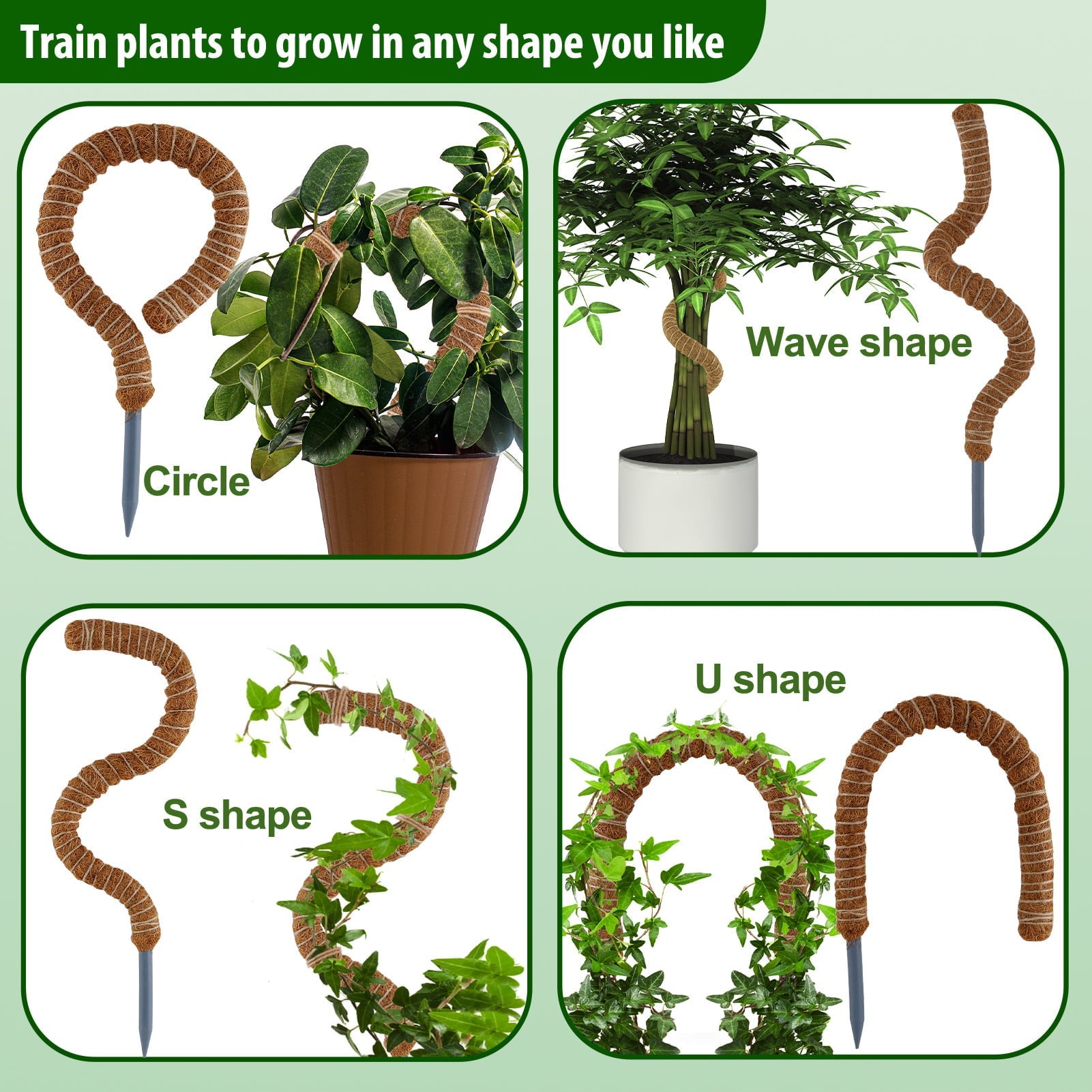 Moss Pole for Plants Monstera, 50 Inch Bendable Moss Pole for Climbing Plants, 2 Pack 25 Inch Coir Totem Pole for Monstera Plant Support Indoor