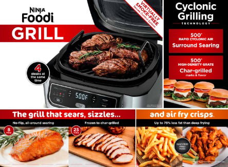Foodi? 4-in-1 Indoor Grill with 4-Quart Air Fryer, Roast, & Bake, AG300