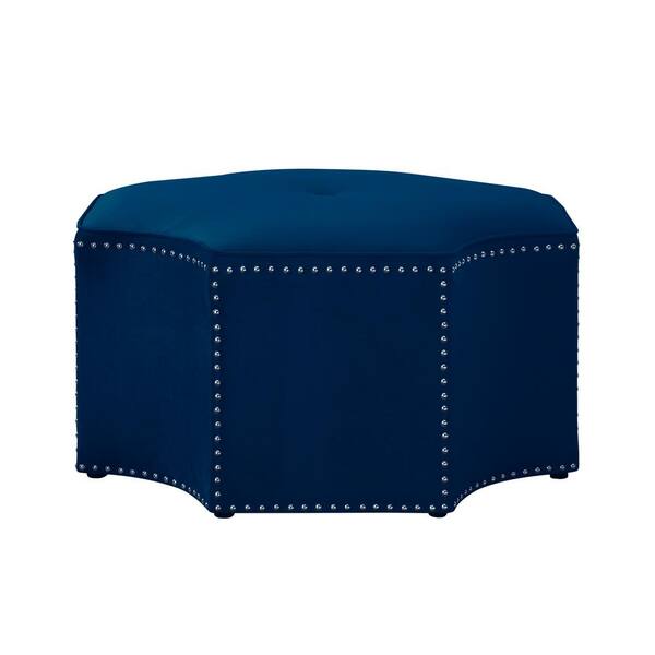 Joziah Navy Velvet Cocktail Ottoman with Upholstered