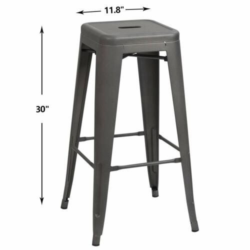 30 Inches 4 Metal Bar Stools Stackable High Backless Lightweight Rubber Feet