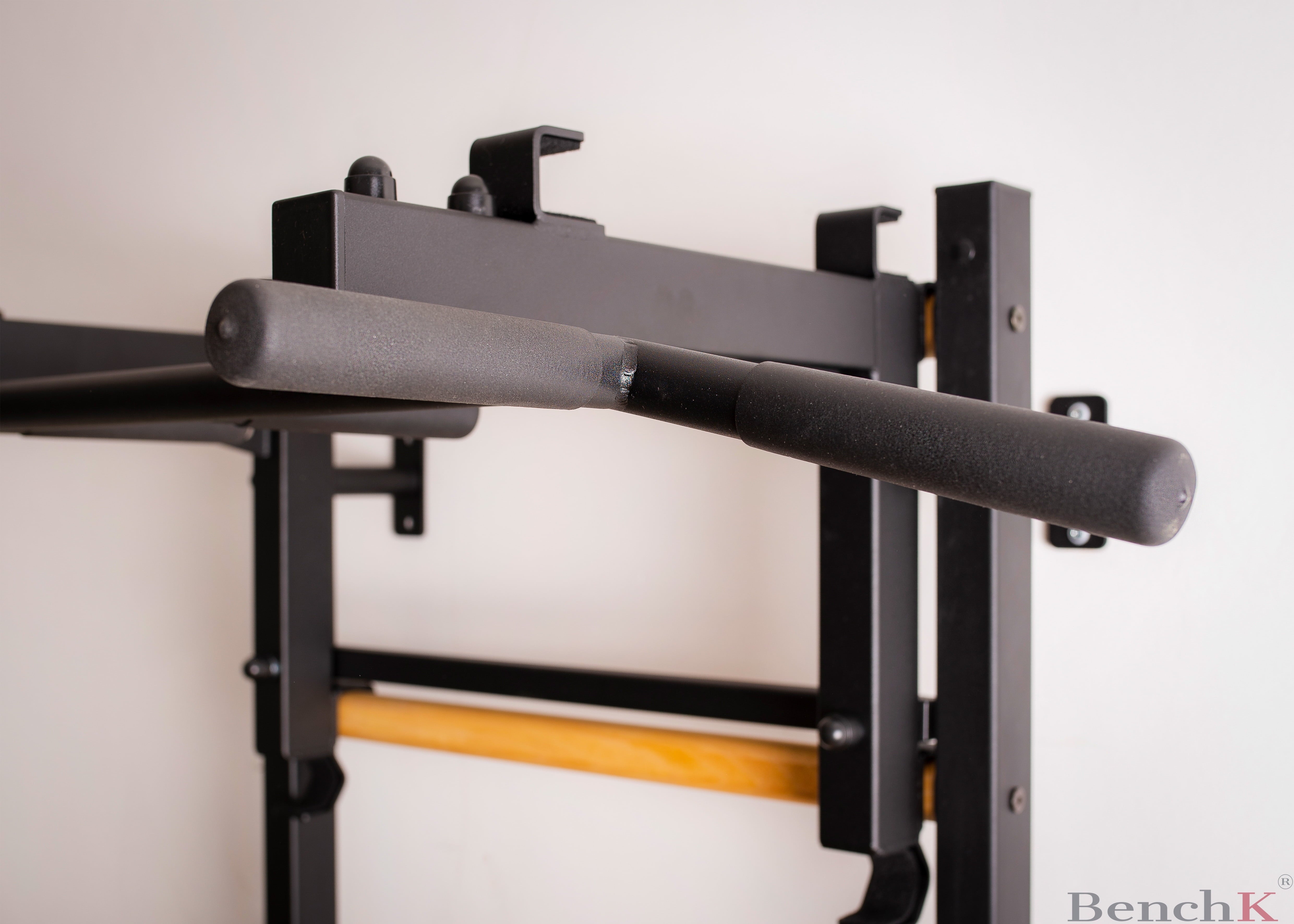 BenchK 231 Black Wall bars with convertible steel 6-grip pull-up bar that can also be used as a barbell holder