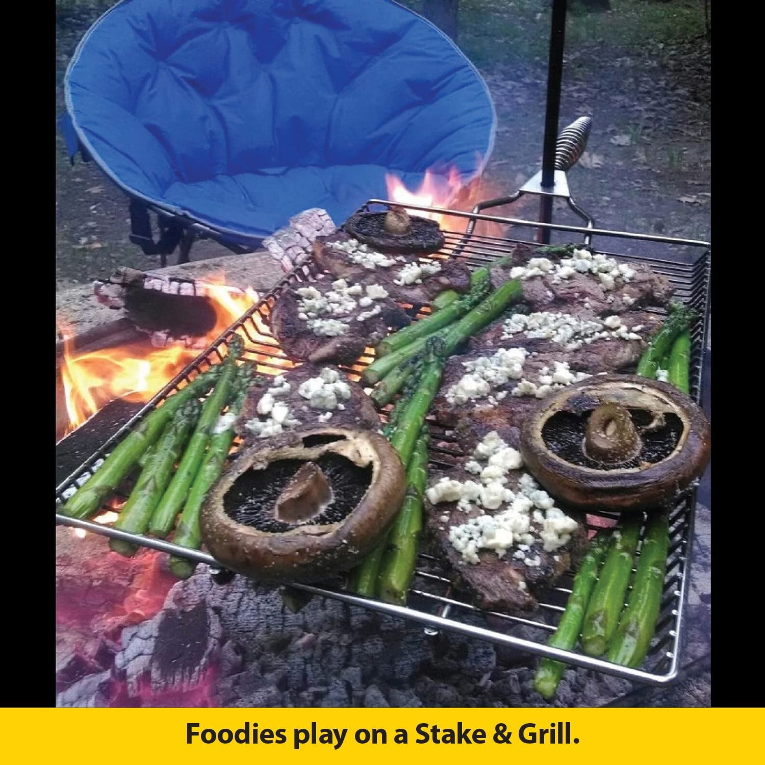 Stromberg Carlson Stake & Grill, Camping Grill, Open Fire Cooking Equipment, Fire Pit Accessories, Campfire Grill Grate, 15