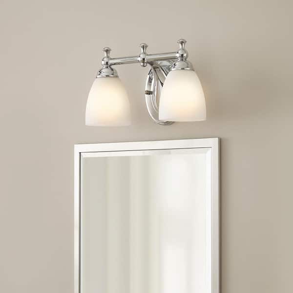 Solomone 13.4 in. 2-Light Polished Chrome Bathroom Vanity Light Fixture with Opal Glass Shades