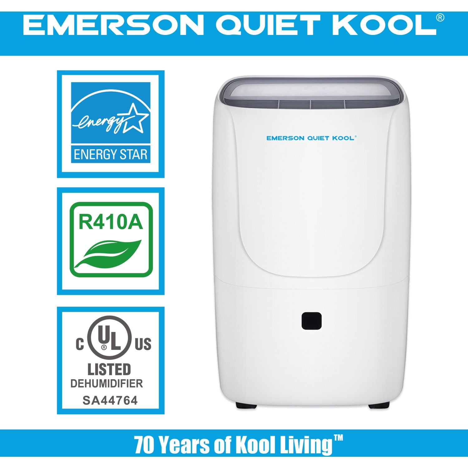 Emerson Quiet Kool 20 Pint Smart Dehumidifier in White with Wi-Fi, Voice Control