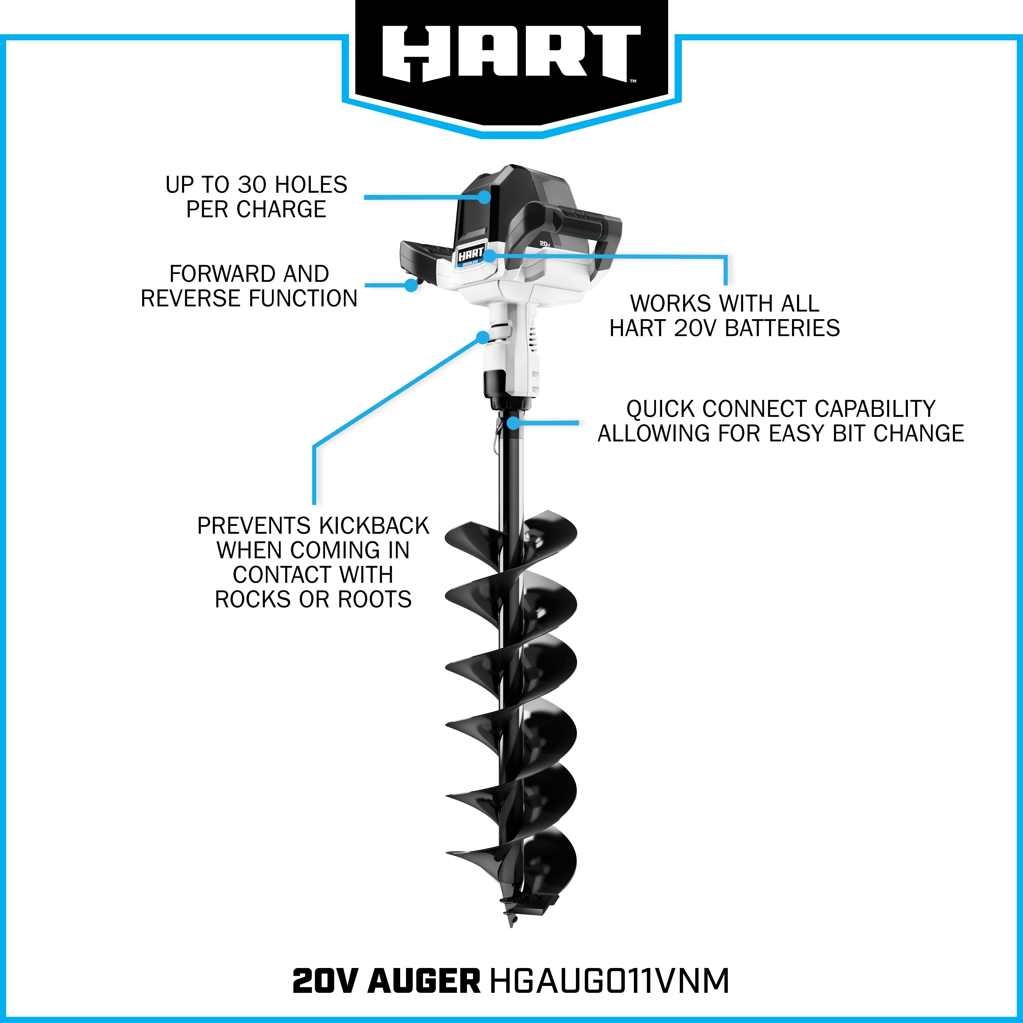 HART 20-Volt Brushless 6-Inch Earth Auger (1) 4.0Ah Lithium-Ion Battery