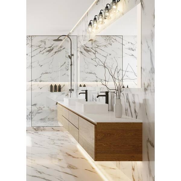 Kinsley 35 in. 5-Light Matte Black Vanity-Light with Clear Seeded Glass Shades