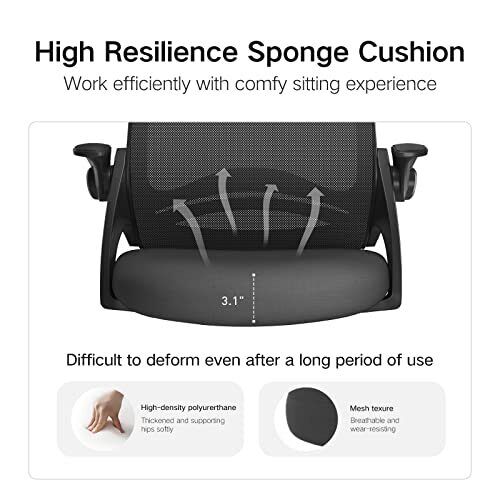Hbada Office Chair Desk Chair with Flip Up Arm, Breathable Mesh Ergonomic Off...