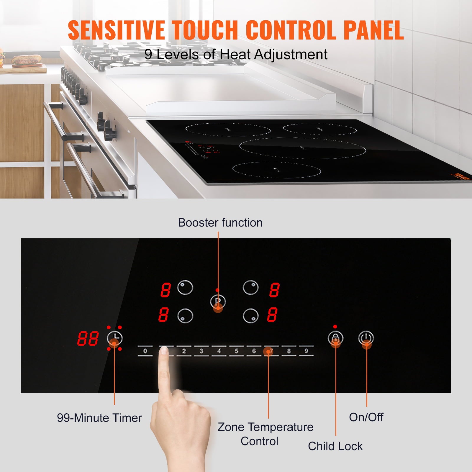 BENTISM 30 inch Electric Cooktop 4 Burners Ceramic Glass Stove Top Touch Control